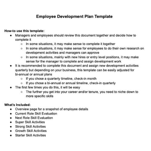 Employee Development Plan Template: Word Doc & Activity Roadmap - Etsy
