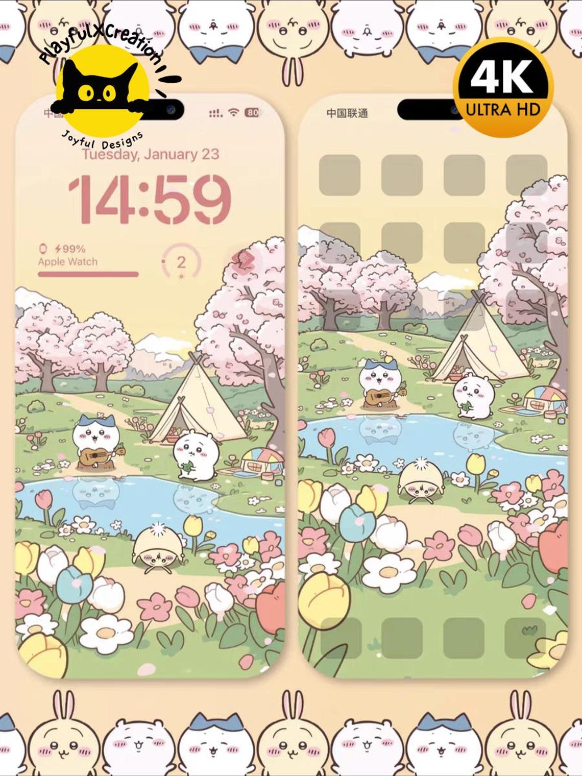 Chiikawa Spring Cute Wallpaper-chiikawa Spring Picnic High Resolution 4K HD Digital Art ...
