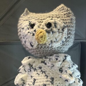 Gehäkelte Amigurumi Eule mit 3D Federn & Schwanz, wiederverwendbare Geschenktüte & Seidenpapier.  Alles, was Du brauchst, ist eine Karte.