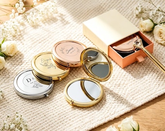 Custom name portable makeup mirror, personalized bridesmaid gifts, engraved pocket makeup mirror, bridal party wedding favors