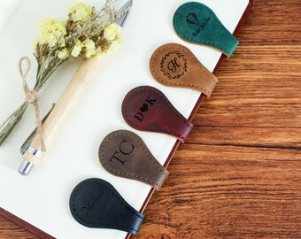 Gegraveerde leren bladwijzer, gepersonaliseerde magnetische bladwijzer, boekaccessoires, cadeaus voor boekenliefhebbers, unieke boekaccessoires voor hem of haar