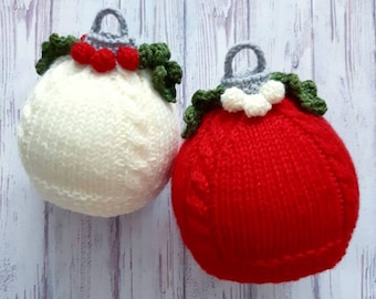 Knitting Pattern - Christmas Ornament Mistletoe Baby Beanie, sizes 0-6 months, 6-12 months, 1-3 years - Downloadable PDF