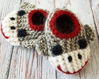 Wool Baby Sock Monkey Slippers, Wool Baby Slippers, Crib Shoes, Booties