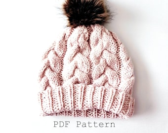 Knitting Pattern - Chunky Braided Cable Beanie, Instant Download PDF Instructions for Hat, Adult 2 Sizes