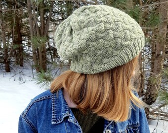 Knitting Pattern - Slouchy Cable Texture Beanie, 4 sizes - Toddler, Children, Adult, Adult Large