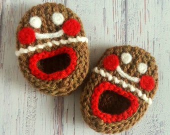 Wool Gingerbread Man Baby Slippers, Booties, Crib Shoes