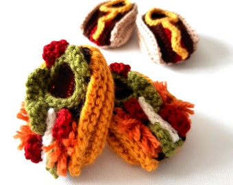 Knitting Pattern - Wool Baby Taco Slippers with variation for Hotdogs Booties, Crib Shoes, Sizes 0-3, 3-6, 6-12 Months, Instant Download