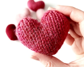 Knitting Pattern - Little Wool Heart Decorations, how to knit 3&quot; stuffed hearts