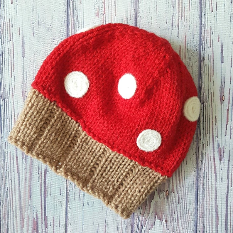 Wool Mushroom Hat Family Sizes Red, White and Tan