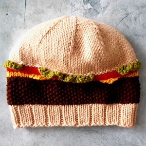 Knitting Pattern - Hamburger Hat, 6 Sizes Newborn, Baby, Toddler, Kids, Adult