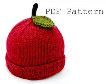 Knitting Pattern - Wool Apple Hat, 4 Sizes: Baby (0-6 and 6-12 mos), Toddler, Kids, Downloadable PDF