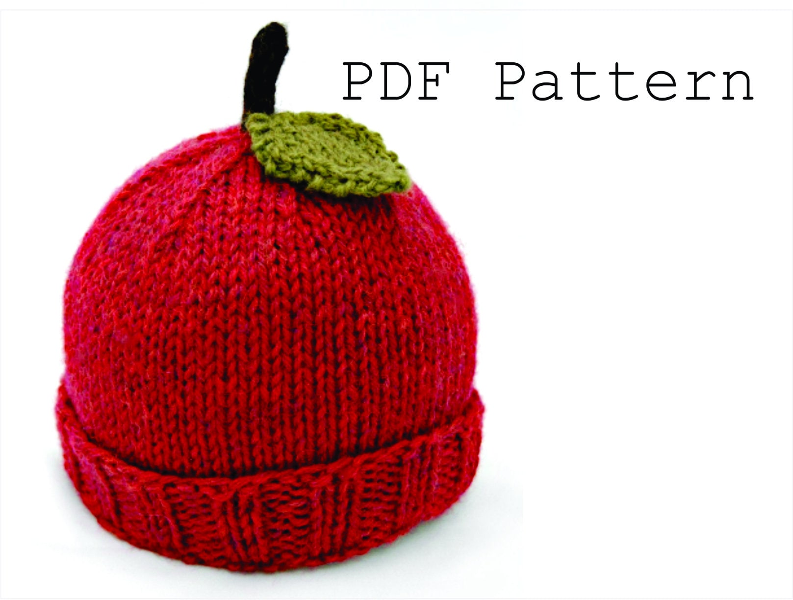 Knitting Pattern - Wool Apple Hat, 4 Sizes: Baby (0-6 and 6-12 mos), Toddler, Kids, Downloadable PDF