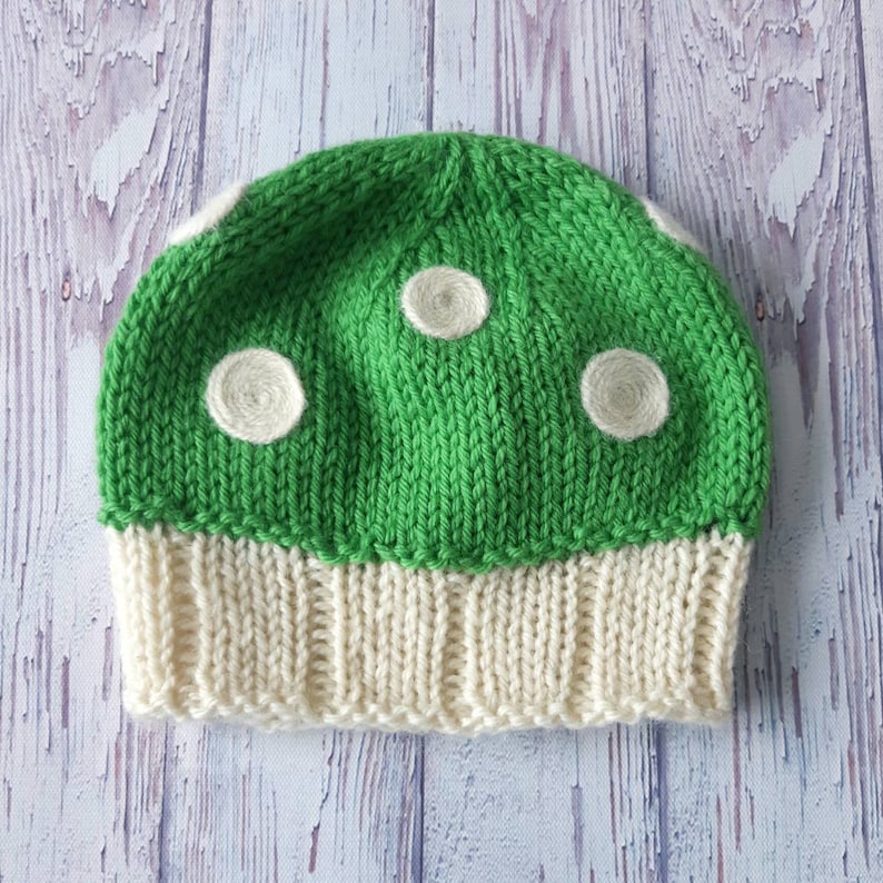 Wool Mushroom Hat Family Sizes Green and Cream