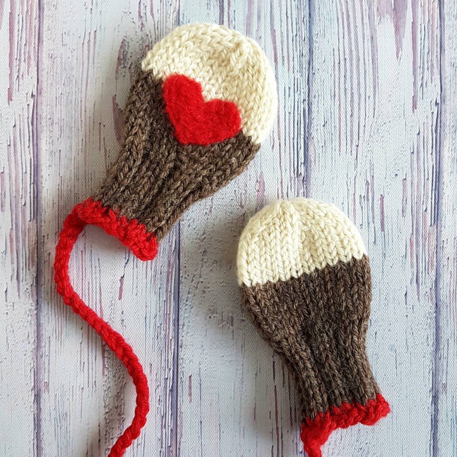 Red Heart Thumbless Baby Mittens on Strings Etsy