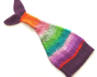 Fish Tail Hat, Wool Stocking Hat, Mermaid Tail, One Size Kids Large to Adult