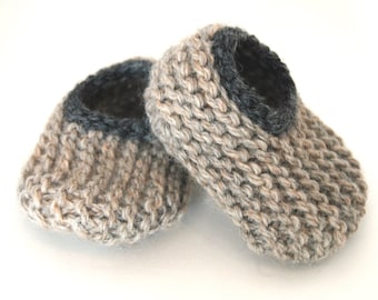 Wool Baby Slippers - Oatmeal and Charcoal, Wool Baby Slippers, Crib Shoes, Booties