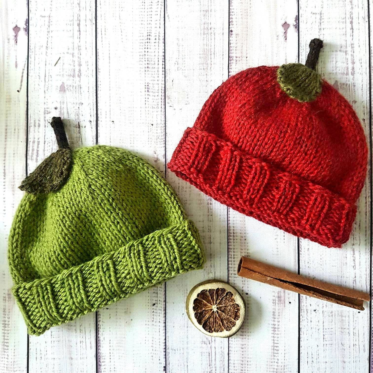Knitting Pattern - Wool Apple Hat, 4 Sizes: Baby (0-6 and 6-12 Mos ...