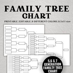 Family Tree Template 5  6 7 Generation Template, Family Tree Chart, Printable for Family Reunion Gifts, Pedigree Chart, Ancestral Tree Chart