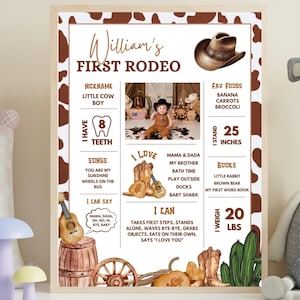 Editable Modern My First Rodeo Milestone Poster Sign Template, Cowboy First Year Poster, Wild West First Birthday Stats Sign, 1st Birthday
