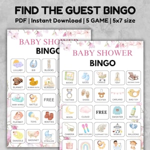 Baby Shower Bingo Game, Unique Prefilled Baby Bingo Game Cards, Baby Gift Bingo Cards, Floral Baby Shower Bingo Game, Minimalist Baby Bingo