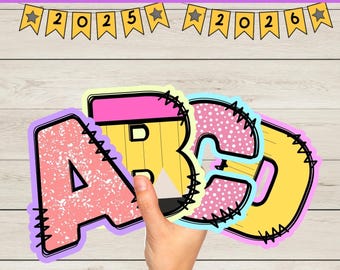 Terug naar school prikbord afdrukbaar prikbord letters alfabet klas decor seizoensgebonden decor voor onderwijs klas thema leraar
