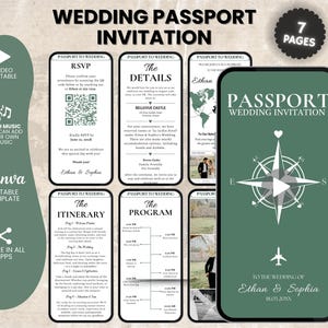 Editable Passport Wedding Invitation Template, Animated Destination Wedding Invitation Set, Boarding Pass Invitation, Travel Wedding Invite