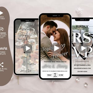 Wedding Video Invitation Template, Animated Wedding Invitation with RSVP, Details & Program, Add Your Own Photo and Music, Wedding Program