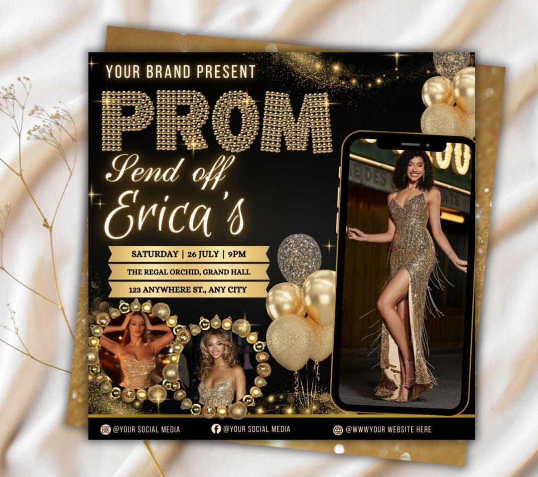 Elegant Black Gold Prom Send off Invitation Flyer, Editable Minimalist ...