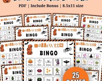 25 Halloween Bingo Games Bundle Printable, Halloween Party Ideas, Halloween Games for Kids and Teens, Halloween Activities, Halloween Trivia