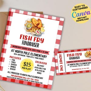 Bearbeitbare Fish Fry Fundraiser Flyer Vorlage, Fish Fry Fundraiser Einladung, Ppto Pta Church School Charity, Fish Fry Benefiz Vorlage,