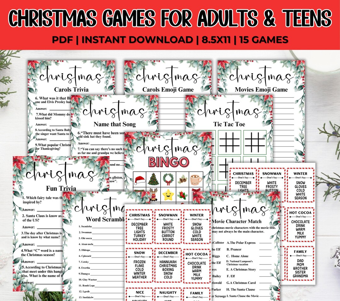 Christmas Game Bundle Printable, Holiday Party Games Activities for ...