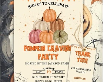 Pumpkin Carving Party Invitation, Editable Halloween Party Invitation, Halloween Pumpkin Craving Party Invitation, Kid Halloween Invitation