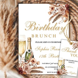 Champagne Brunch Invitation, Birthday Brunch Invitation, Brunch Invitations, Birthday Brunch Flyer, Women Birthday Brunch Invitation