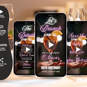 Animated Brunch Party Invitation, Editable Birthday Brunch Video Invitation, Digital Birthday Brunch Invite, Brunch Invitation Template