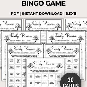 Family Reunion Bingo Games Bundle Printable, Family Reunion Games, Find Someone Who, Get To Know Family Bingo, Family Icebreaker, Family Fun
