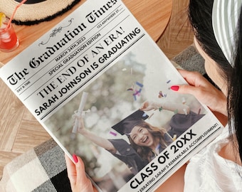 Graduation Party Newspaper Invite Template, Newspaper Graduation Template, Newspaper Grad Party Template, Senior Graduation Announcement