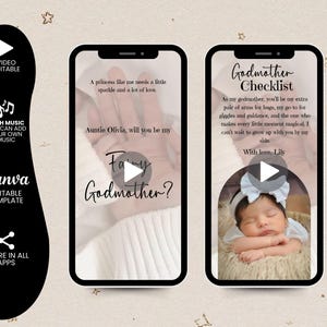 Modelo de vídeo de proposta editável para você ser minha madrinha, cartão de proposta de padrinho com foto para impressão, proposta de batismo moderna, proposta de madrinha