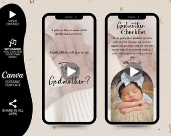 Editable Godmother Proposal Video, Photo Card (Digital Download)
