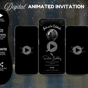 Luxury Black Birthday Invitation Template, Editable Birthday Dinner Invite, Digital Birthday Party Invite, Elegant Women’s Birthday Party