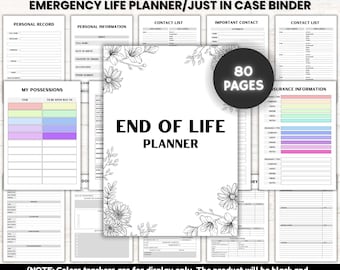 End of life Planner printable, what if binder digital, Just in case of emergency planner bundle, ultimate life planner, funeral planner