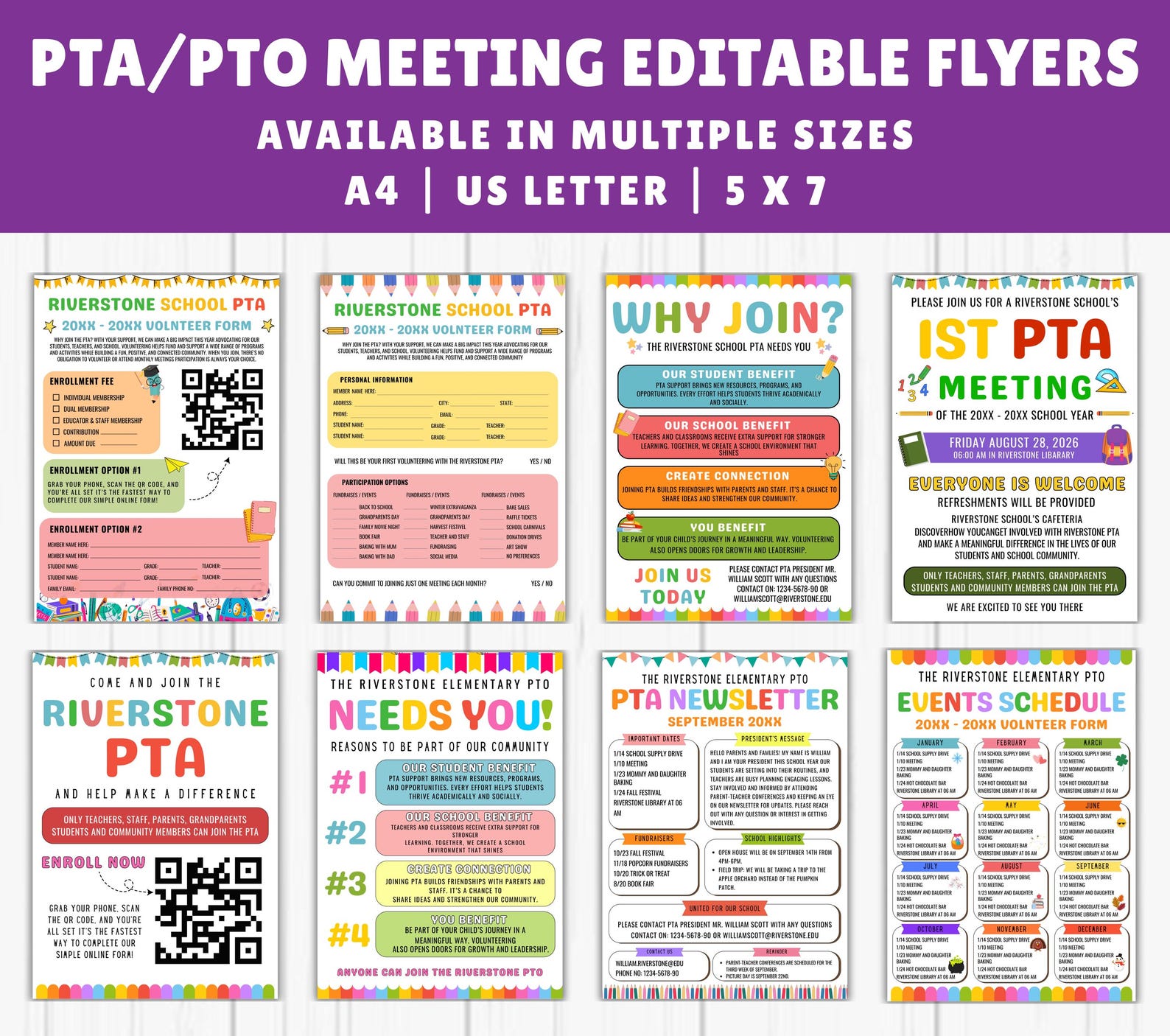 Editable PTO PTA Flyer Bundle, School Newsletter Templates (canva) - Etsy