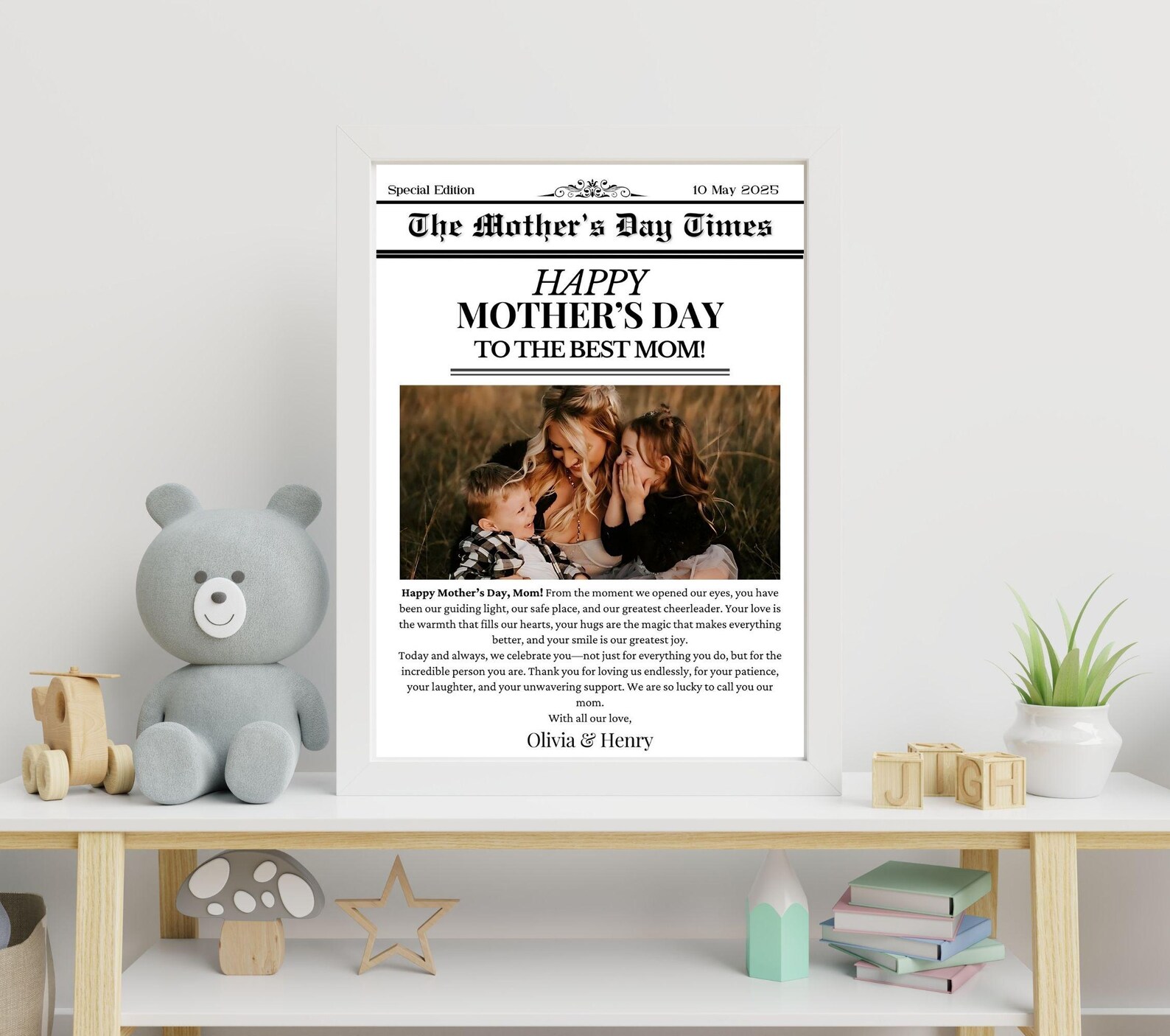 Editable Mothers Day Newspaper Template, Personalized Mother's Day Gift ...