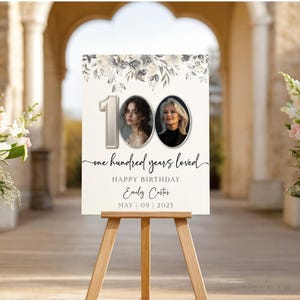 100 Years Loved Photo Welcome Sign template, Grey 100th Welcome Sign with Photo, 100th Birthday Welcome Sign, 100th Birthday Decoration