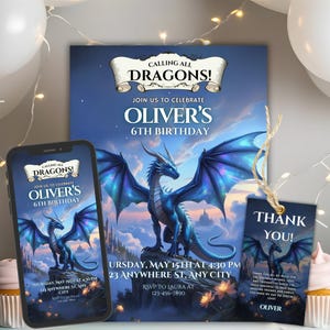 Editable Fantasy Dragon Birthday Invitation Template, Girl Dragon Birthday Party Invitation, Magical Creatures Birthday Party