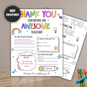 Página para colorear imprimible de agradecimiento al maestro, idea de regalo para la semana de agradecimiento al maestro, diversión para colorear DIY para niños y maestros.
