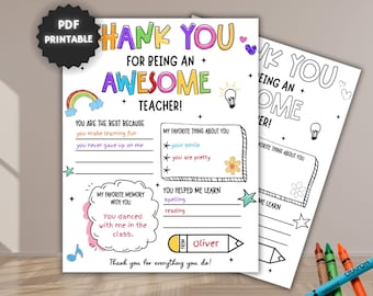 Teacher Thank You Coloring Page Printable, Teacher Appreciation Week Card Gift Idea, DIY Coloring Fun For Kids and For Teachers Thank Yo