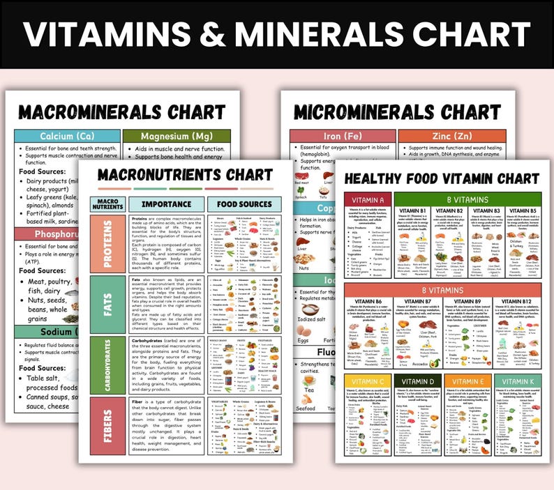 Nutrients Food Chart Bundle, Ultimate Nutrition Bundle, Vitamins Minerals Proteins Chart, Healthy Food Poster, Natural Healthy Food List image 5