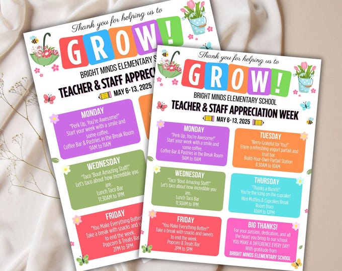 Editable Eater Teacher and Staff Appreciation Week Itinerary Flyer ...