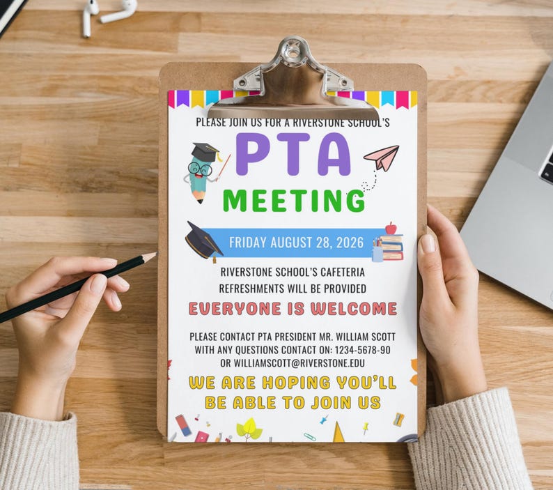 Pta Lettering Editable August PTA Meeting Flyer, School Recruitment, Back to School ...