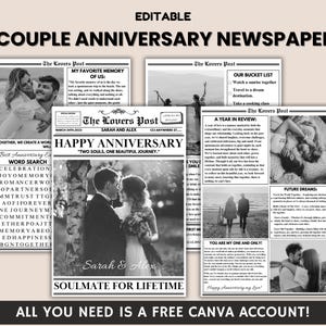 Paren 1e jaar verjaardag krant sjabloon, eerste jaar bruiloft tabloid teken afdrukbaar cadeau voor man en vrouw, verjaardag decor Canv
